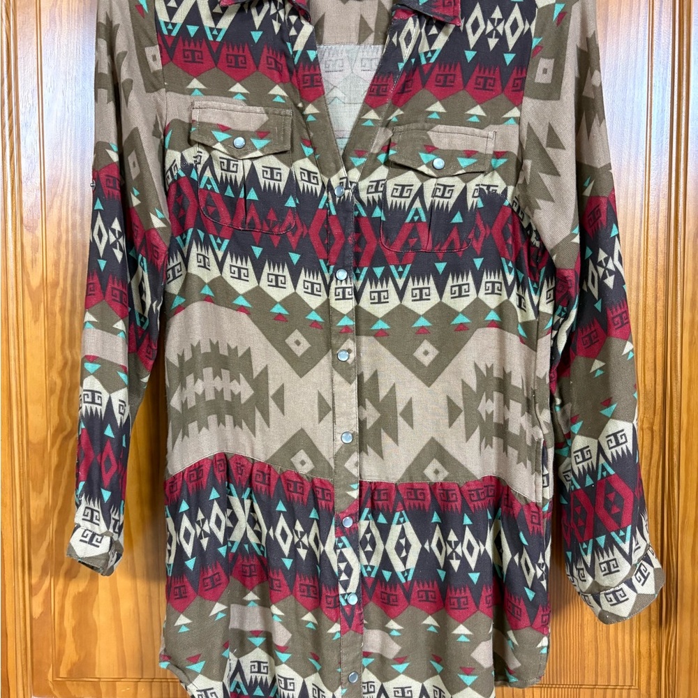 Tasha Polizzi Tribal Print Snap Up Shirt Dress